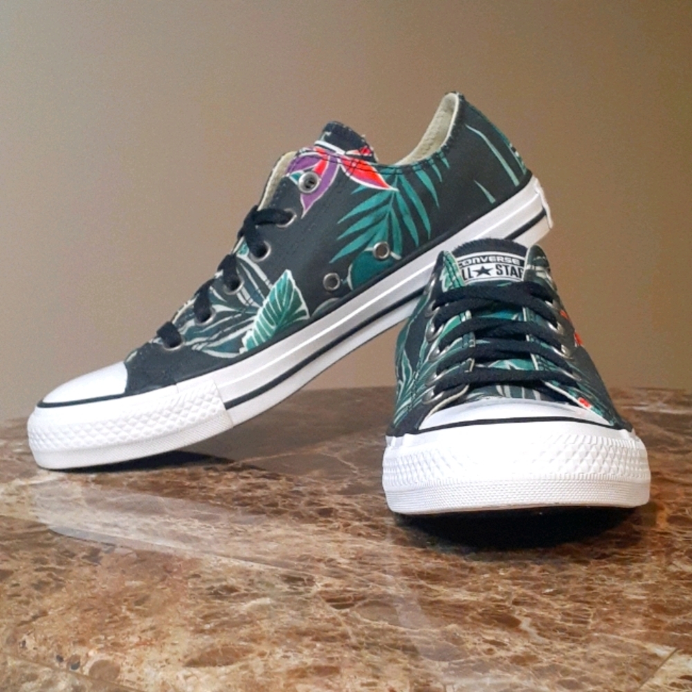 Converse Black and Green Tropical Print Sneakers